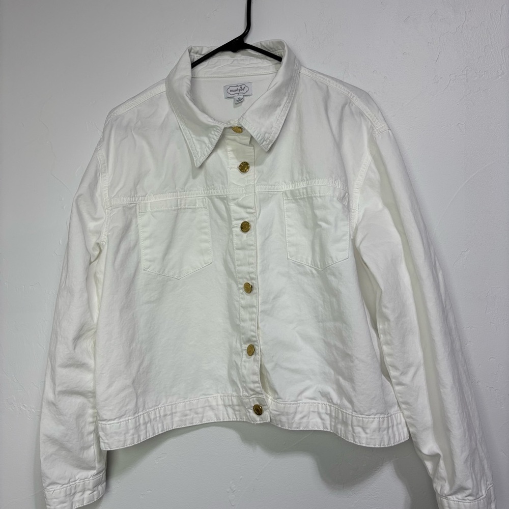 Mudpie White Cropped Boxy Women Jacket Blazer Lightweight XL Button Front